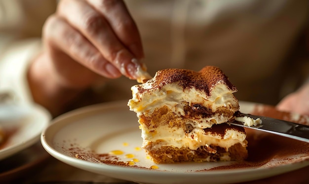 Photo savoring a bite of tiramisu