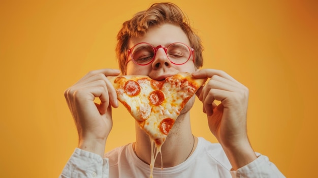 Photo savoring delicious pepperoni pizza