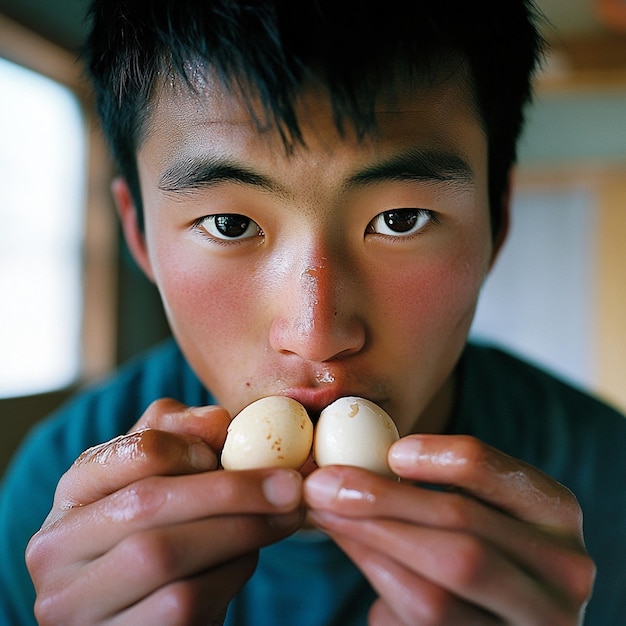 Photo savoring the flavor an intimate moment with duck eggs