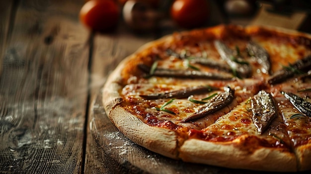 Savory Anchovy Pizza on Wooden Cutting Board