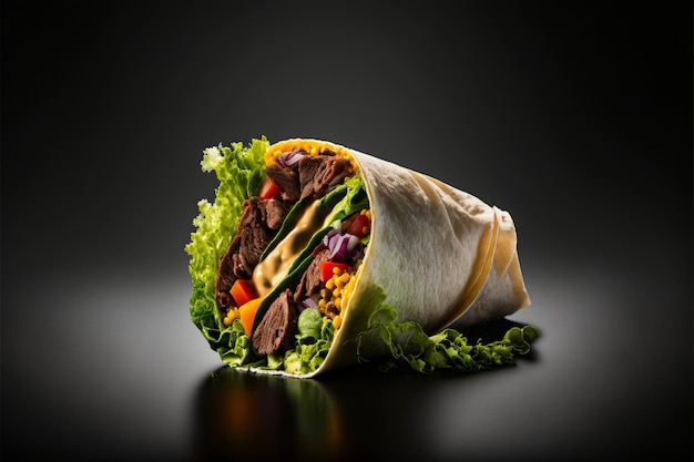 Savory Burrito Wraps with Beef and Veggies on Black Background