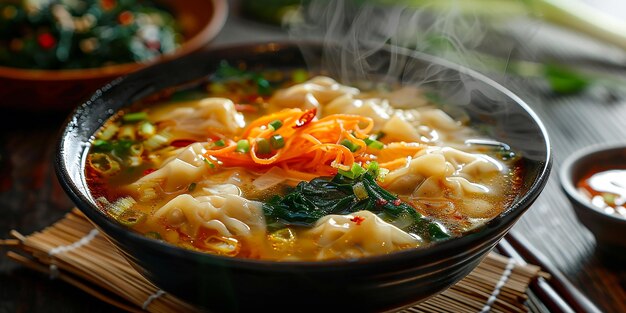 Savory Cantonese Wonton Noodle Soup Enhanced by Strong Unidirectional Lighting