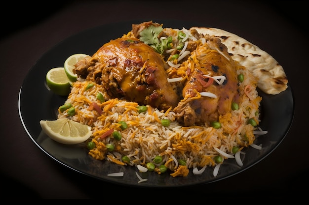 Savory Chicken Biriyani on a Plate Generative AI