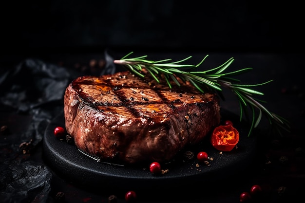 Savory Delight Grilling Spiced Steak on a Dark Surface