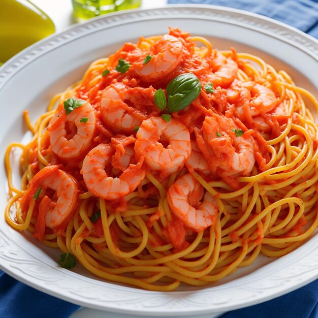 Savory Delight Pasta Spaghetti with Succulent Shrimp and Flavorful Sauce AIGenerated