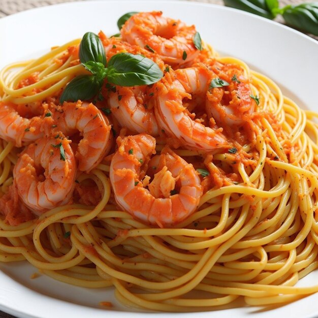 Savory Delight Pasta Spaghetti with Succulent Shrimp and Flavorful Sauce AIGenerated