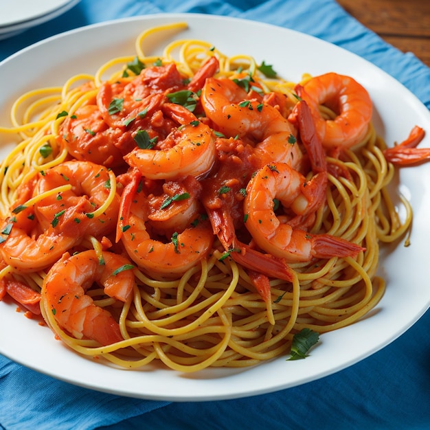 Savory Delight Pasta Spaghetti with Succulent Shrimp and Flavorful Sauce AIGenerated