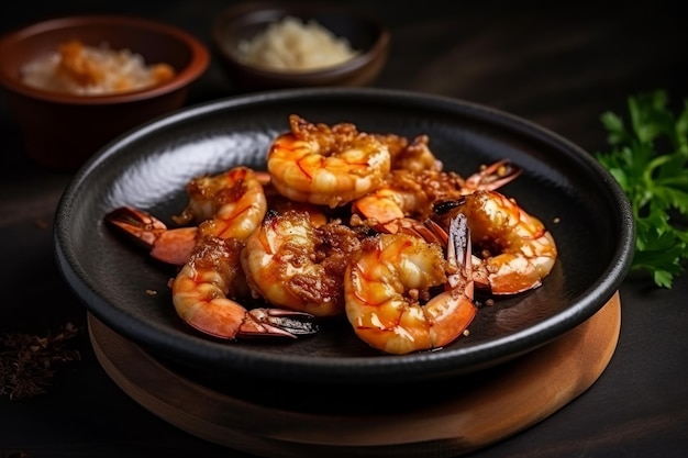 Savory Fried Shrimps on a Ceramic Plate Generative AI