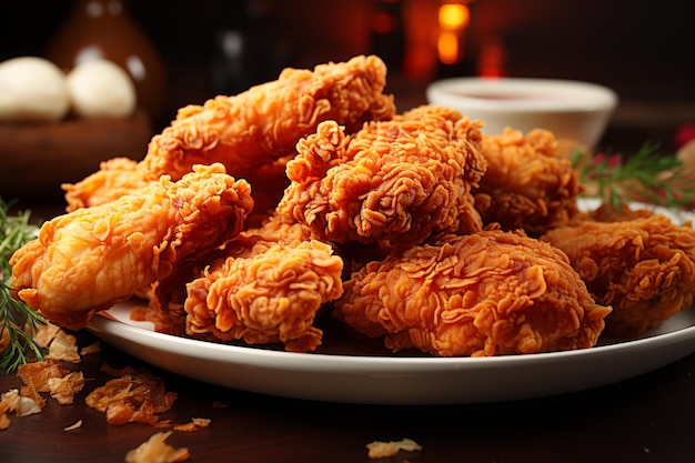 Savory indulgence Golden brown fried chicken standing out on white background