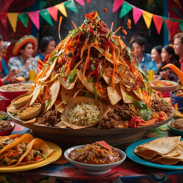 Savory Mexican Dish Nachos Served with a Variety of Toppings