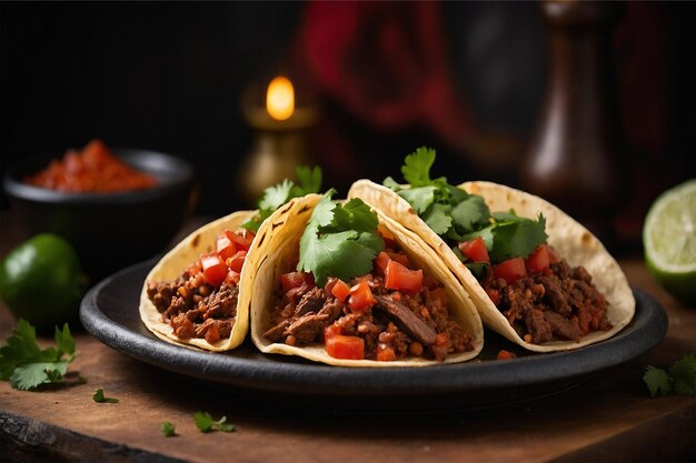 Savory Mexican tacos filled with seasoned beef and beans in a rich tomatobased sauce