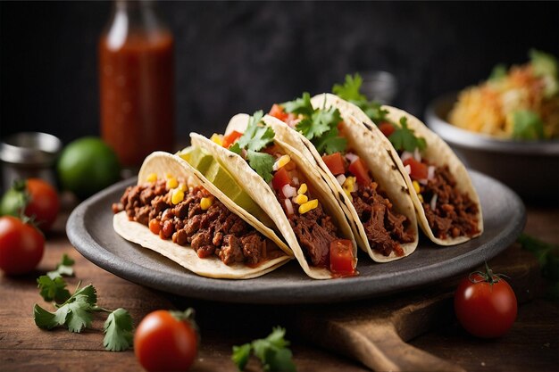 Savory Mexican tacos filled with seasoned beef and beans in a rich tomatobased sauce