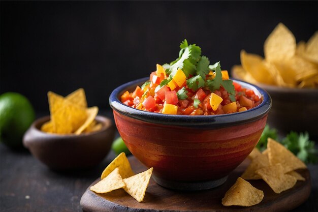 Savory Mexican tortilla crisps paired with flavorful salsa dip presented in a bowl