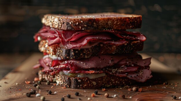 Photo savory pastrami sandwich