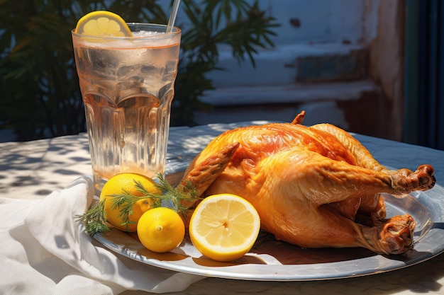 Savory Roast Chicken and Refreshing Lemonade Culinary Delight