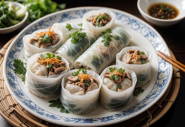 Photo savory steamed rice rolls banh cuon