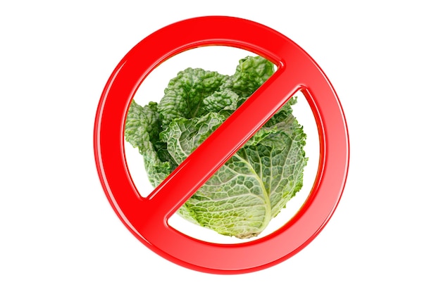 Savoy cabbage with forbidden sign 3D rendering