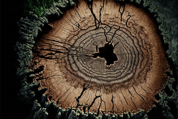 Saw cut texture with annual rings and cracks old tree digital illustration painting artwork