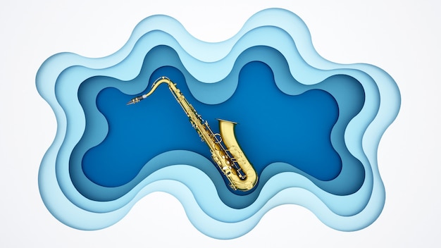 Saxophone on blue wave background 