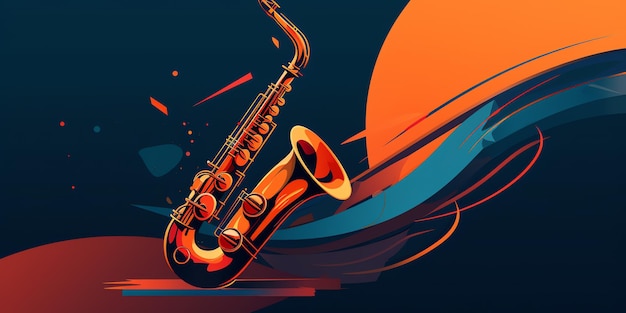 a saxophone with a colorful background