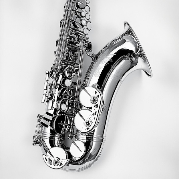 Photo saxophone with a gleaming curved metal body