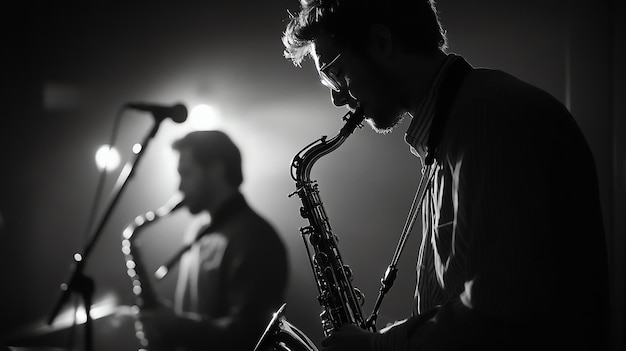 Photo a saxophonist plays onstage at a concert