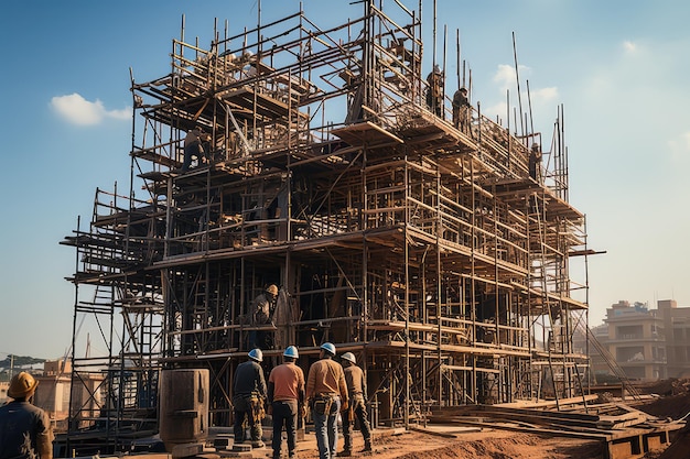 Scaffolding is a temporary structure for worker work professional advertising photography