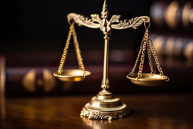 Scale of justice on bokeh background