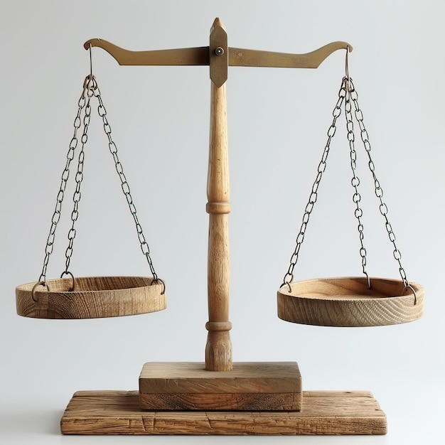 Photo a scale of justice is placed on a wooden table in this image