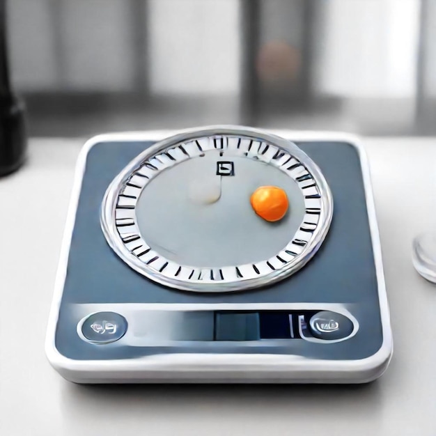 a scale with an egg on it that says  the time