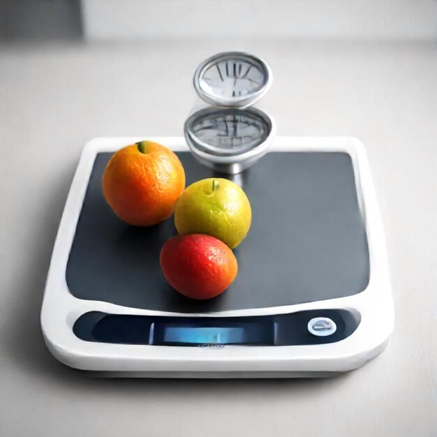 a scale with four oranges and one orange on it