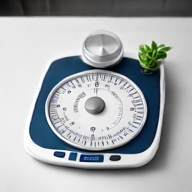 a scale with a green plant on it that says  scale