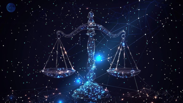 Photo scales of justice in the cosmic tapestry