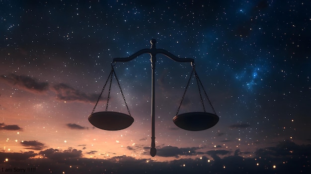 Photo scales of justice under the stars