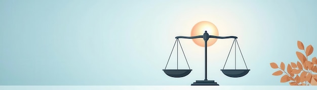 Photo scales of justice with a rising sun hope in morality flat design illustration