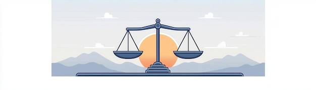 Photo scales of justice with a rising sun hope in morality flat design illustration