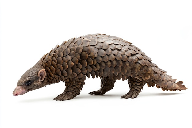 Scaly Pangolin Walking on a White Background