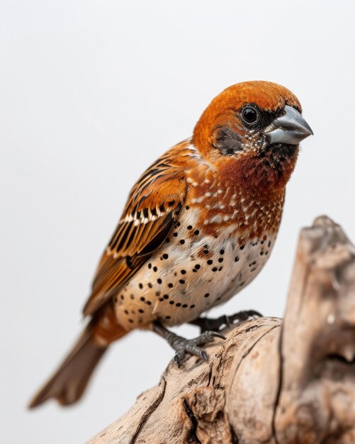 the Scalybreasted Munia on small root isolated on white