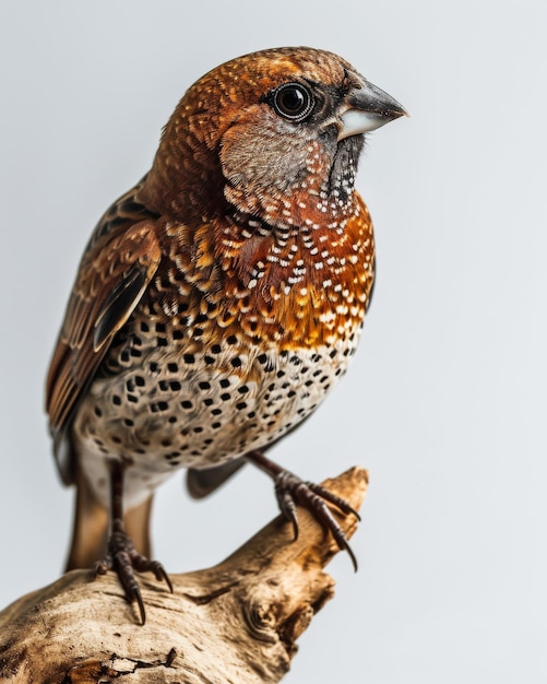 the Scalybreasted Munia on small root isolated on white