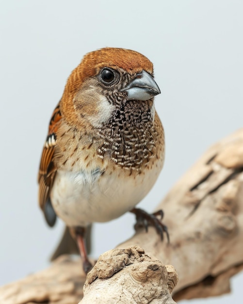 the Scalybreasted Munia on small root isolated on white