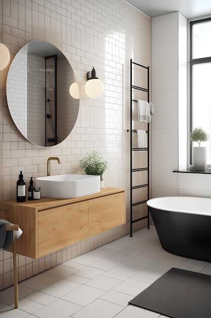 Scandi style interior of bathroom in modern house