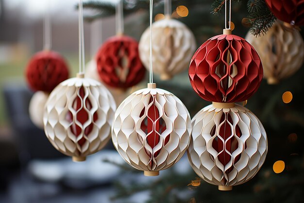 Photo scandinavian christmas paper honeycomb ornaments