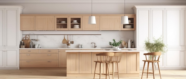 Scandinavian classic kitchen with wooden and white details Luxury Kitchen