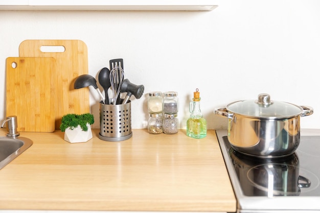 Scandinavian classic minimalistic kitchen with white and wooden details modern white kitchen clean c