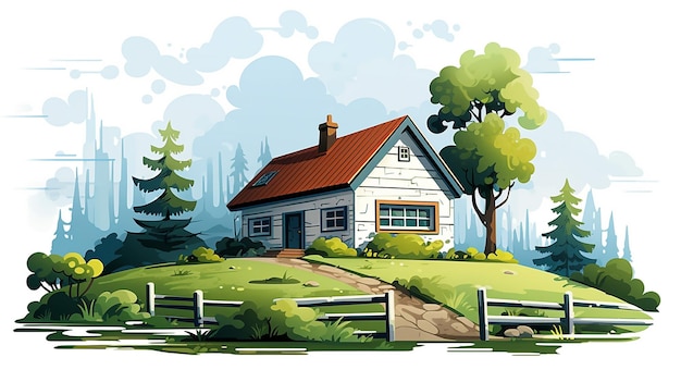 Scandinavian Countryside House Illustration Serene Living in Sweden