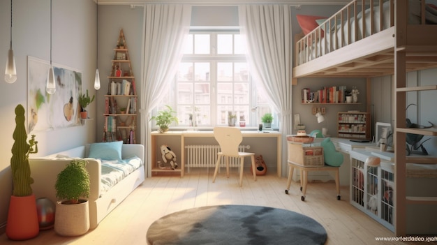 Scandinavian elegance in a children's interior AI generated