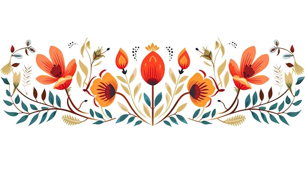 Scandinavian folk art flower vector design set retro floral patterns inspired by the traditional ar