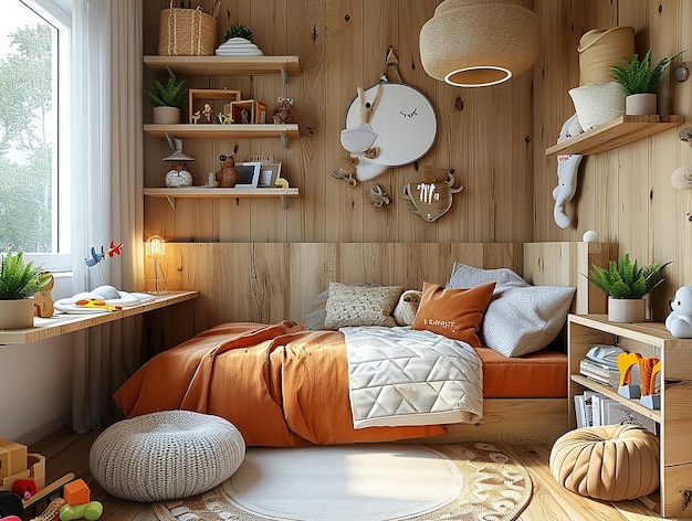 Scandinavian home interior design of modern kids bedroom