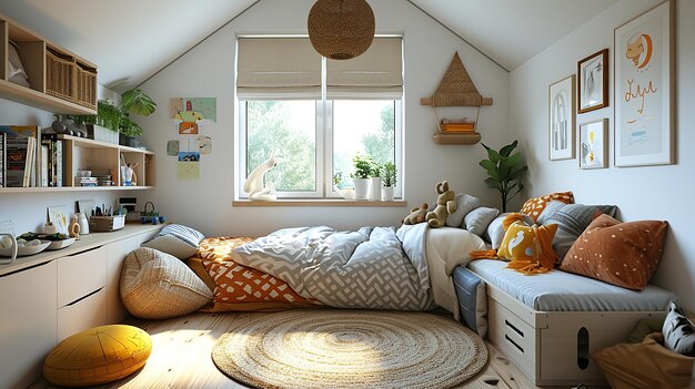 Scandinavian home interior design of modern kids bedroom