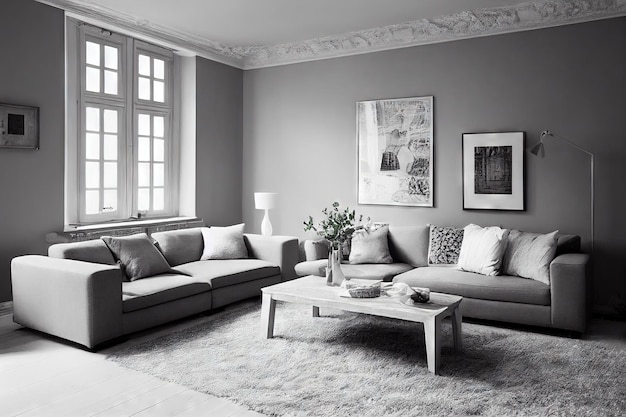 Scandinavian interior in grey shades no people